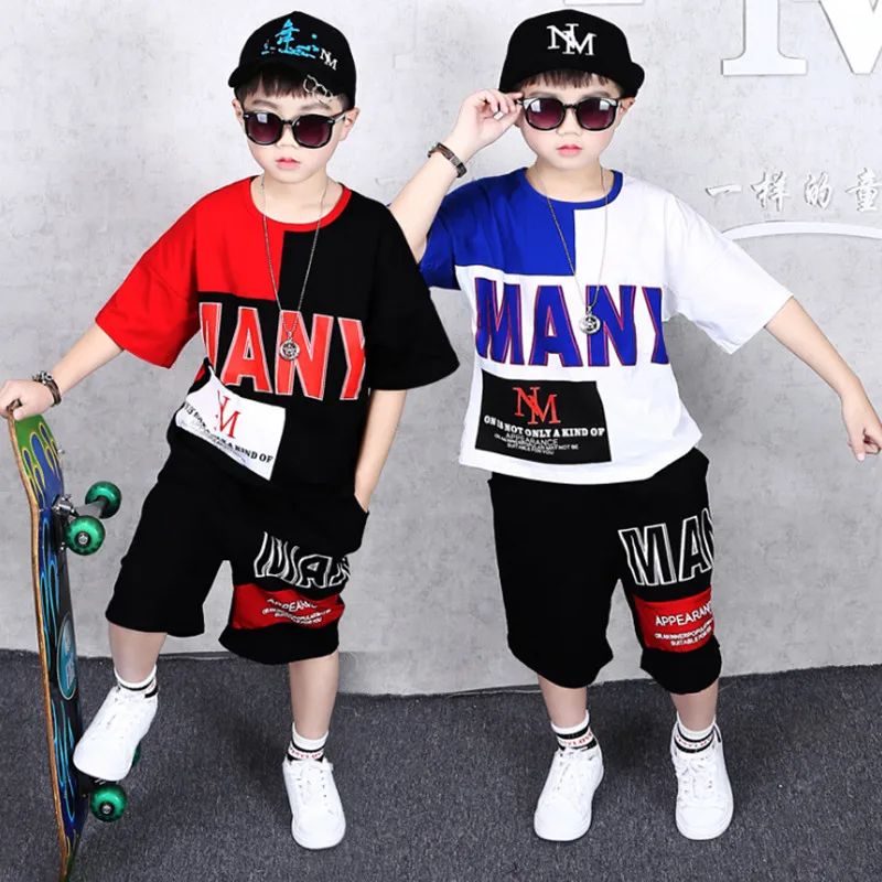 

4-12 14 16 Yrs Kids Boys Clothing Sets Summer Boys Clothes Suit Clothes 2 Colors For Boys Summer Set T-Shirt +Short Pants 2pcs