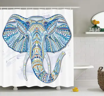 

Ethnic Shower Curtain Ethnic Totem Elephant Head Pattern with Folkloric Ornate Effects and Tribal Design Fabric Bathroom Decor