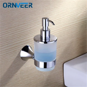 

Modern Luxury Wall Mounted Liquid Soap Dispenser With chrome+Frosted Crystal Glass Container bottle Bathroom products