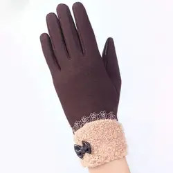 Женские Волшебные сенсорные перчатки с кружевным бантом на весь палец Митенки на подкладке теплые