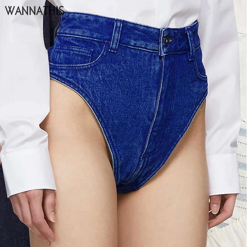 

WannaThis high waist denim shorts jeans women mini summer sexy thong blue black solid skinny silm bodycon casual vintage female