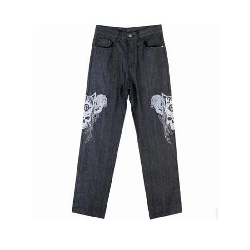 Мужские мешковатые джинсы, Мужские Широкие джинсовые штаны в стиле хип-хоп, новые модные мужские джинсы с вышивкой для скейтбординга, большие размеры 30-44 - Цвет: black