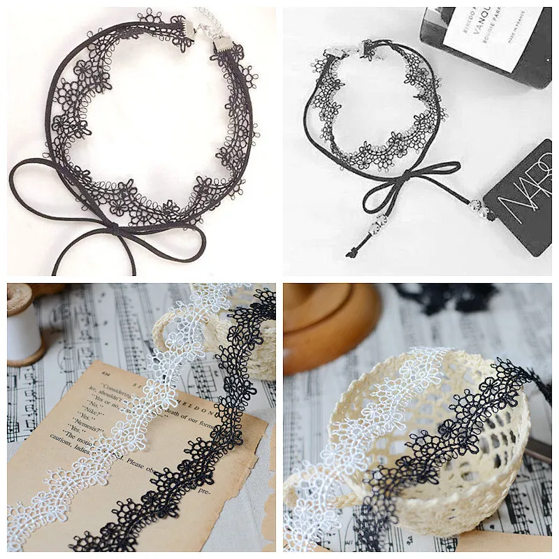 

2Yard Black Ivory Guipure Trim Floral Venice Lace 2.1cm Hollow Out Lace Applique Trim High Quality Necklace Material LW0117