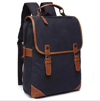 

070417 men vintage canvas backpack double shoulder student school book bag