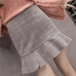Высокая Талия хип-slim-line юбка для женщин; Большие размеры Повседневное короткие мини-юбка 2019 Новая мода Повседневное шерстяные решетки