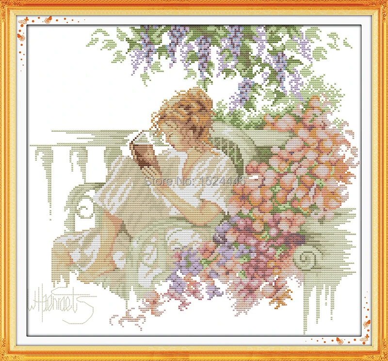 Женщина читает книги в саду живопись Счетный принт на ткани DIY 14CT 11CT DMC Набор для вышивки крестом Набор для рукоделия Рисование вышивка