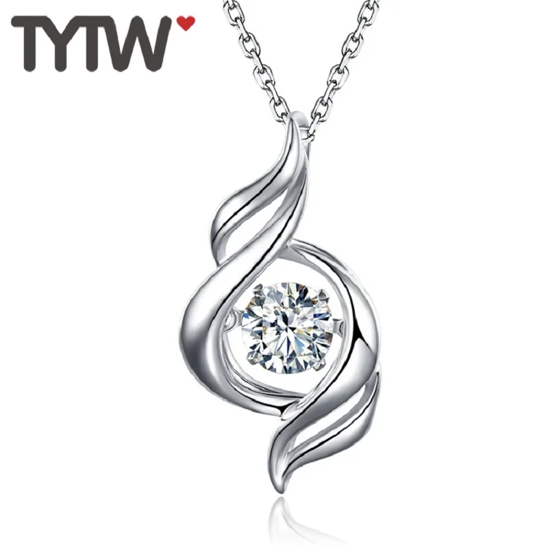 

TYTW Fine jewelry women necklace S925 Sterling Silver Elegant Choker Flower Dancing Stone chic Necklaces for girl