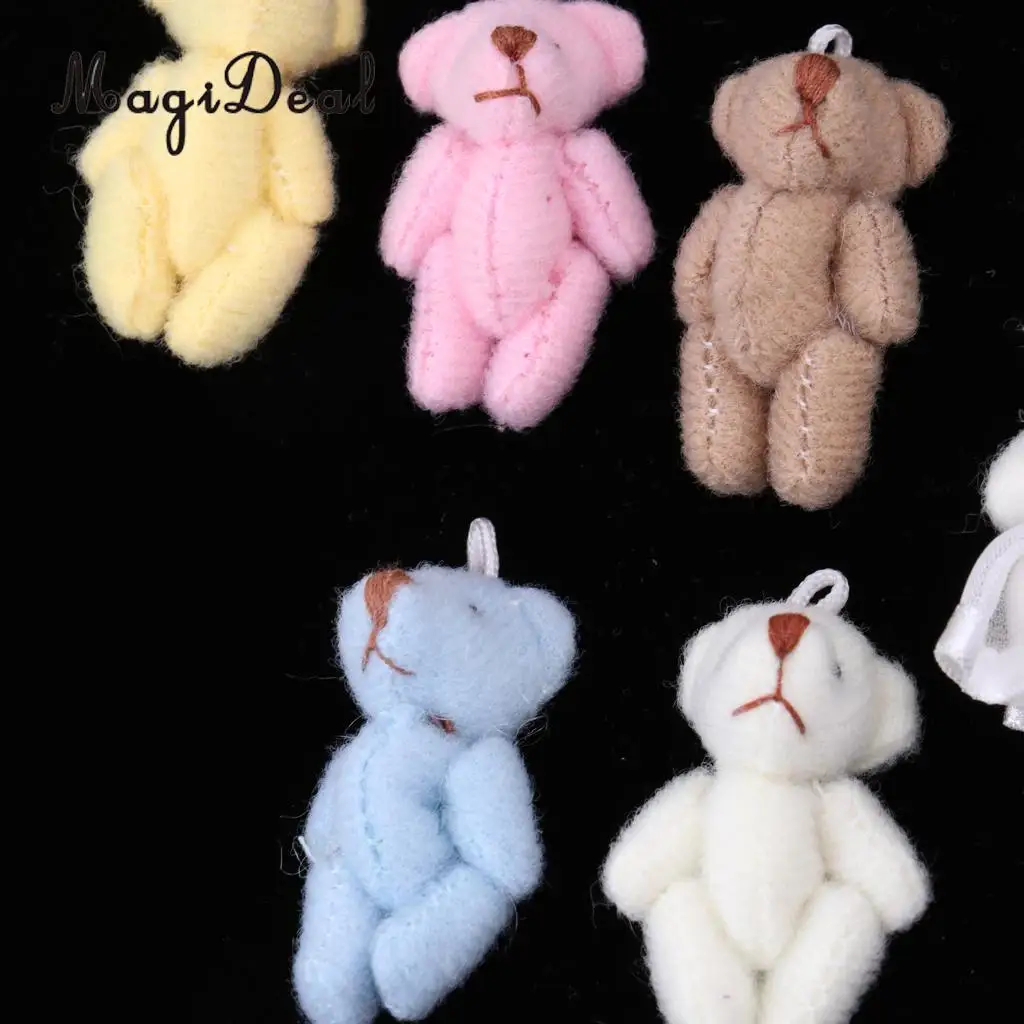 6Pcs 1/12 Doll Mini Cotton Little Bear Toy Cartoon Plush Animal Toy Keychain for Doll Accs Children Girls Xmas Gift