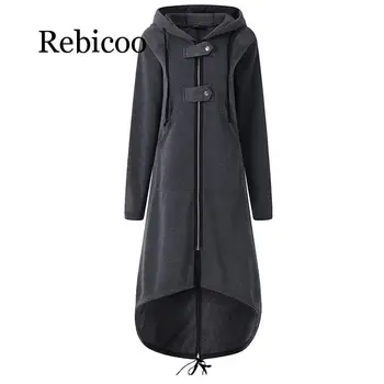 

Fashion long-sleeved hooded trench coat 2019 autumn black zipper plus size 5XL velvet long coat