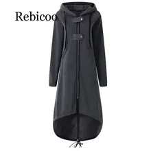 Rebicoo  Fashion Long Sleeve Hooded Trench Coat 2019 Autumn Black Zipper Plus Size 5XL Velvet Long Coat Women Overcoat Clothes