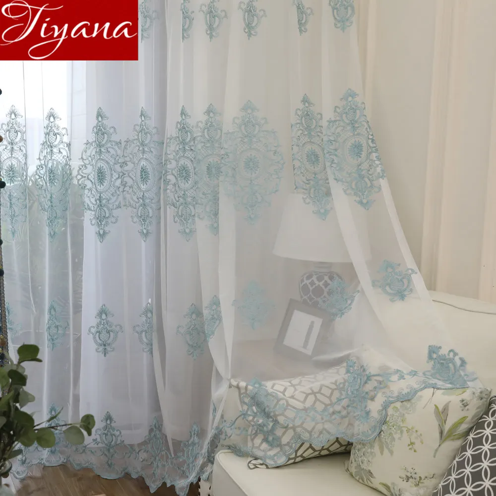 

Luxury Embroidered Sheer Curtains Net Window Tulle Curtains for Living Room Bedroom Kitchen Gauze Curtains White Fabric T&079#30