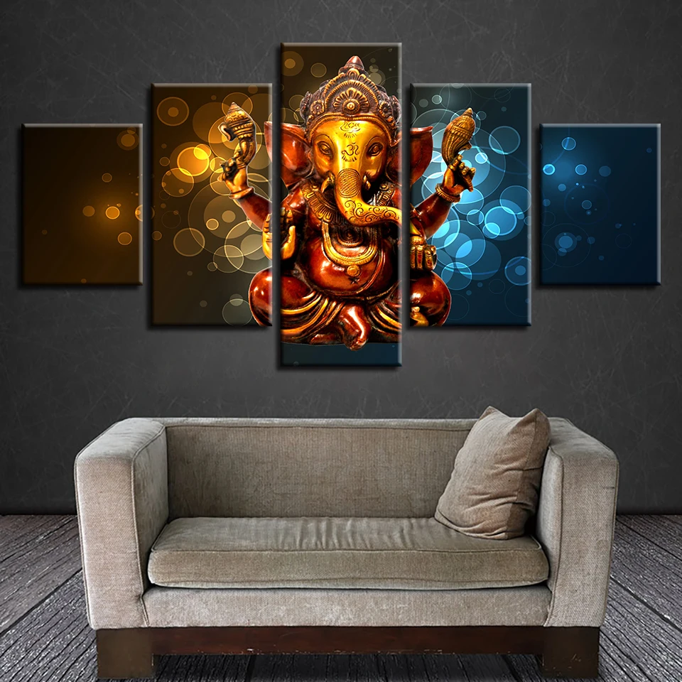 Холст HD печатает плакат стены искусства 5 шт. слон ствол Бог картины модульная Ганеша картины гостиной Куадрос Декор рамки