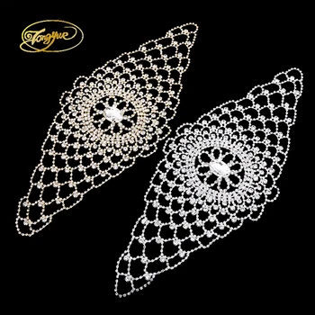 

39*16cm Gold And Silver Sewing Rhinestone Applique Silver Base Patch For Wedding Evening Banquet Dress