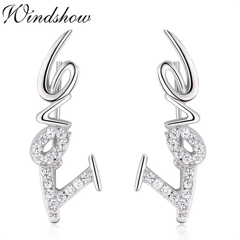 925 пробы серебра с надписью «Love» и CZ уха альпинист, серьги со шпилькой, для Для женщин, ювелирные изделия для девушек, Orecchini Aros Aretes уха куртка oorbellen