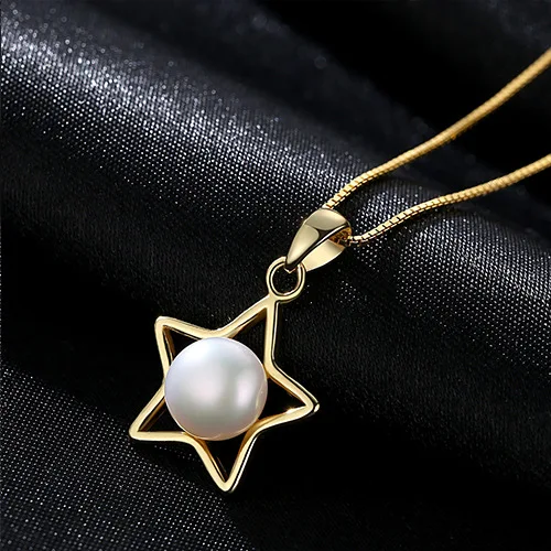 

S925 sterling silver item five-pointed star jewelry natural pearl pendant necklace accessories