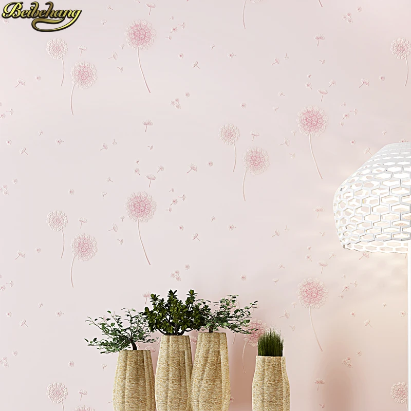 

beibehang Non-woven dandelion wallpaper warm pink garden self-adhesive wallpaper children's room bedroom 3D TV background wall