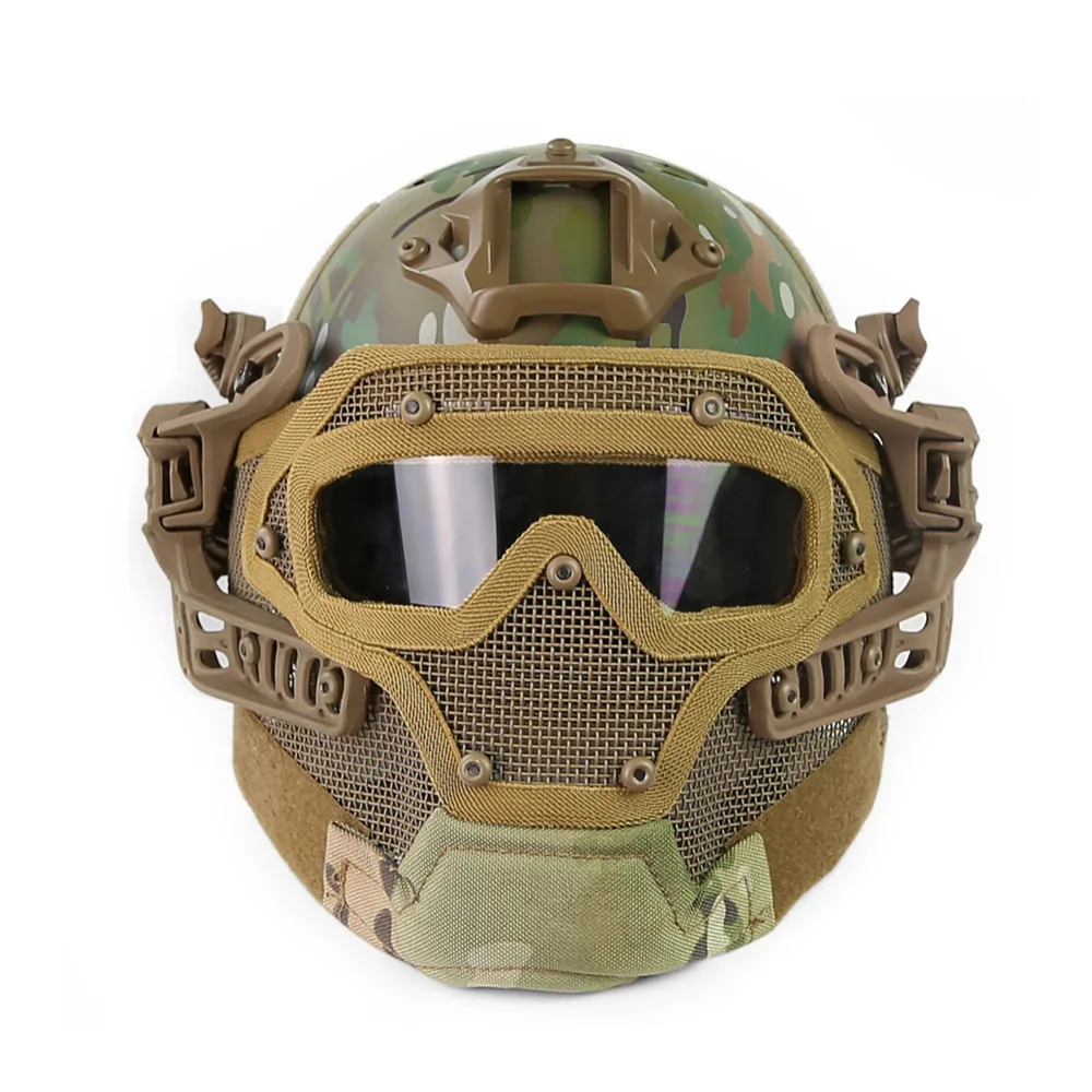 Multicam Tactical Hunting Helmet Full Face Protective Mask Goggles G4