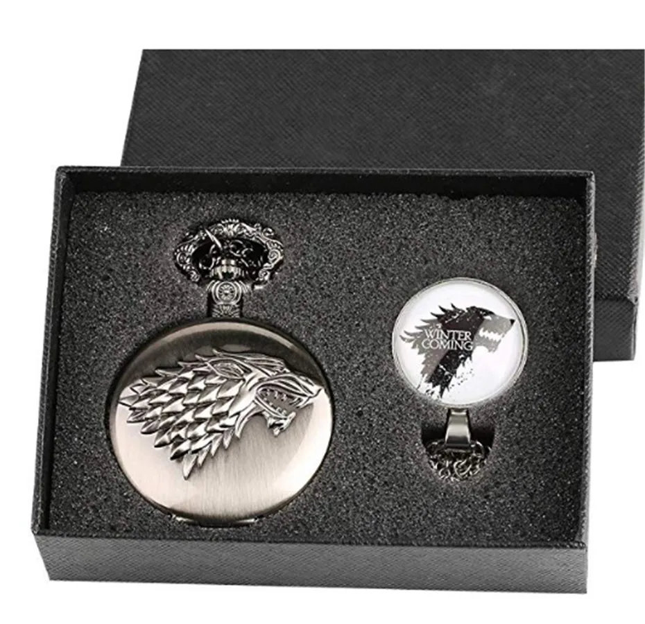 

Vintage Game of Thrones Theme Pocket Watch Gift Set Pendant Necklace Present Souvenir Gifts for Fans