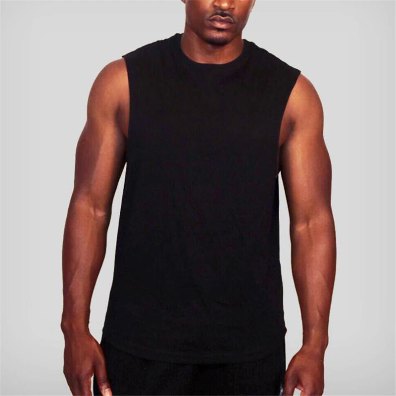 Новая пустая рубашка без рукавов Мужская футболка для тренировок для бодибилдинга майка Мужская одежда для фитнеса хлопковая майка для мускулистых мужчин - Цвет: Черный