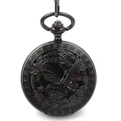 Скелет Классический стимпанк карманные часы США эмблема с орлом армейские мужские черные Модные Винтажные ручной Ветер механические