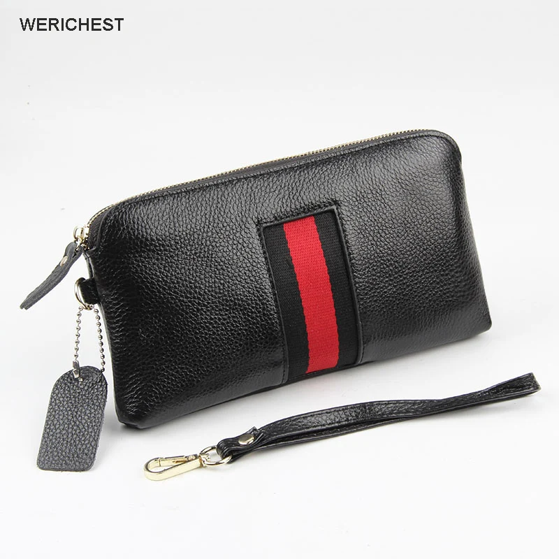 

WERICHEST New Genuine Leather Women Clutch Wallets Multiple Cards Holder Long Female Purse With Phone Bag Fashion Cartera Mujer