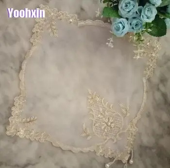 

Luxury lace sequin gold embroidery placemat cup coaster mug kitchen Christmas table place mat cloth tea coffee doily dish pad