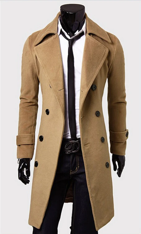 Горячая распродажа Модный Тренч мужское длинное пальто костюм мужское шерстяное мужское пальто верхняя одежда - Цвет: Хаки