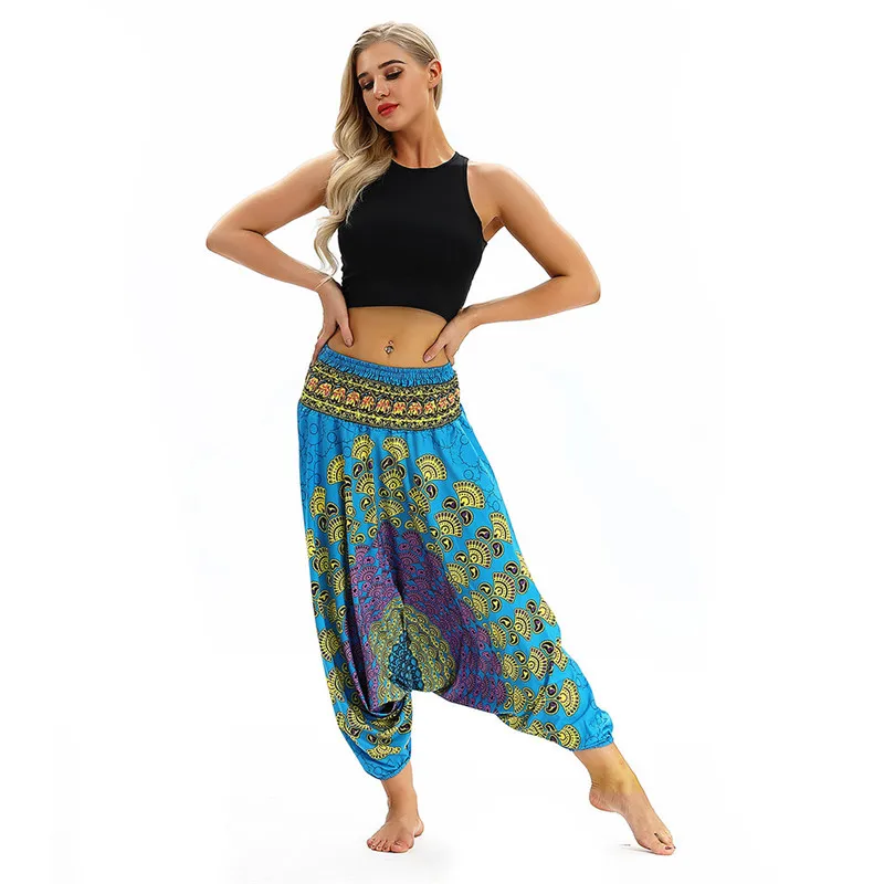 Новинка, женские модные свободные штаны, мешковатые, Boho, повседневные, с принтом, Аладдин, шаровары, 8,29 - Цвет: Light Blue