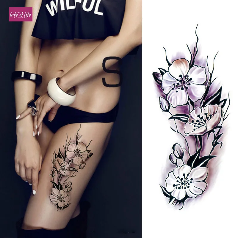 3D реалистичные вишневые цветы розы большие цветы водонепроницаемые Временные татуировки для женщин флэш татуировки руки тату наклейки на плечо - Цвет: TBX9020