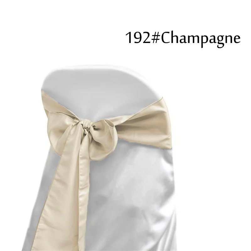 25 шт. атласные чехлы для стульев, 12 цветов, атласные ленты с галстуком-бабочкой для свадебного банкета, вечерние украшения для отелей - Цвет: Champagne