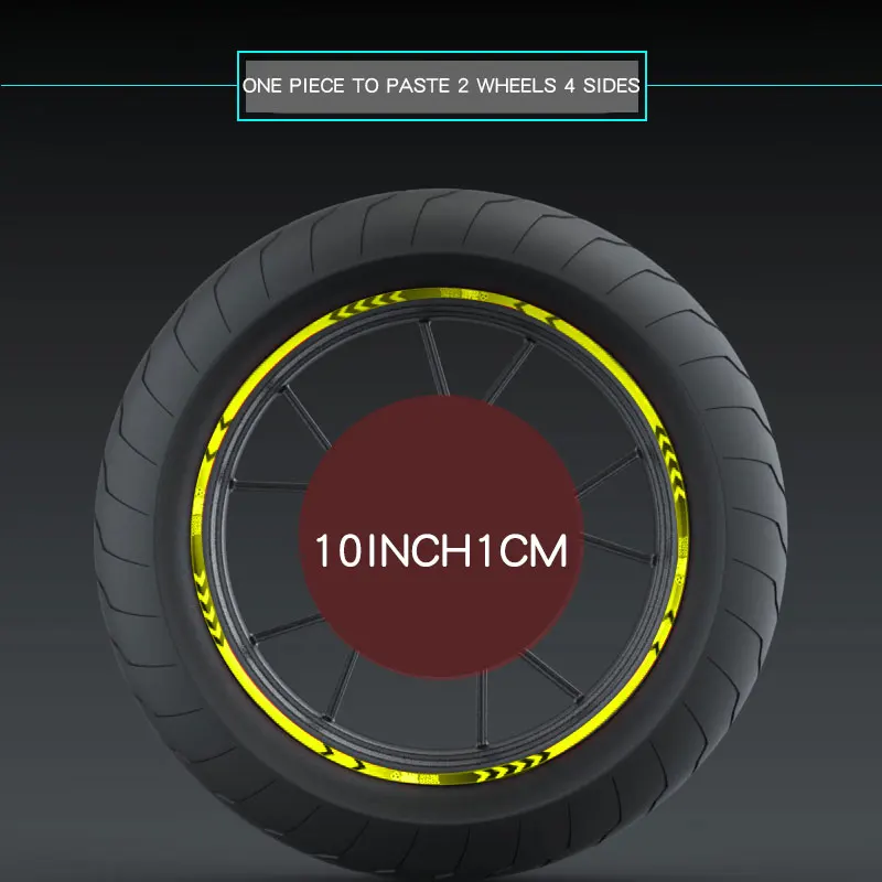 Светоотражающие наклейки для мотоцикла, светоотражающий, для мотокросса, 10 дюймов, 18 дюймов, наклейки на колеса - Цвет: yellow 10 inch  L3