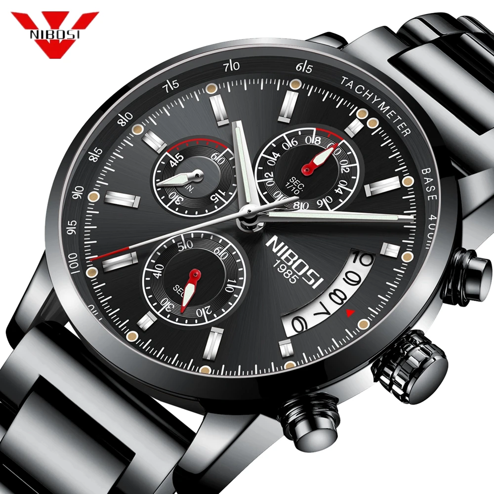 

NIBOSI Mens Watches Top Brand Luxury Stainless Steel Quartz Chronograph Men Watch Fashion Sports Waterproof Relogio Masculino