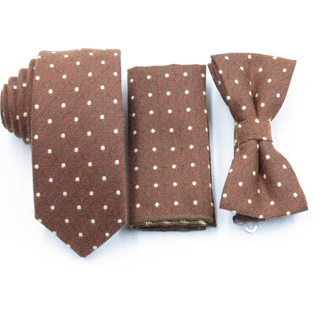 3 pcs Tie Set Желтый коричневый галстук для мужской галстук-бабочка в комплекте с карманом квадратный галстук-бабочка со стразом хлопок ткань маленькие узкие галстуки галстук - Цвет: 3 pcs Tie Set