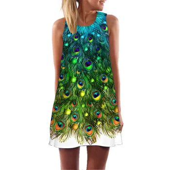 

2019 Women's Fashion Sexy Casual Sleveless Boho Print Beach Vintage Fashion Short Mini Party Dress Faldas Mujer Spring Summer