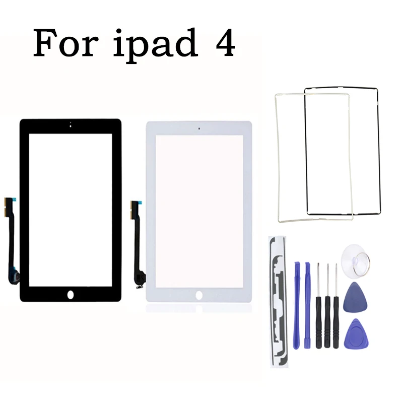 Планшет сенсорный экран для iPad4 дигитайзер передняя панель Замена + средняя рамка