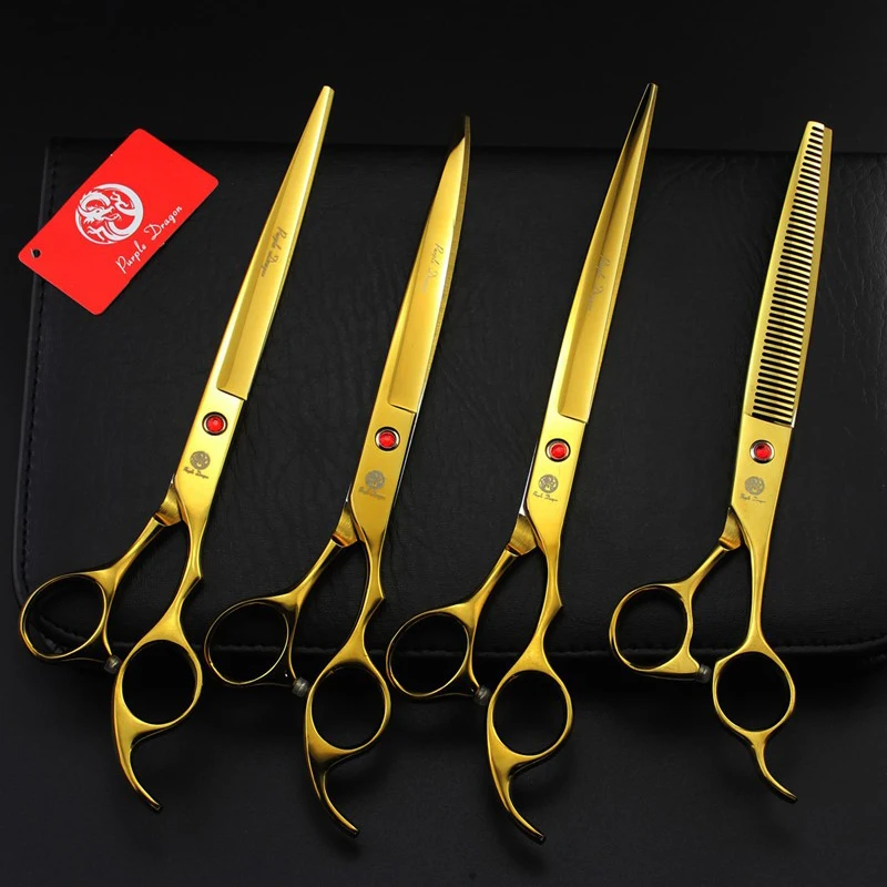 

Professional Pet Scissors Sets 8 Inch Straight Thinning Curved Scissors Bag Dog Grooming Scissors Shears 4PCS Golden Color