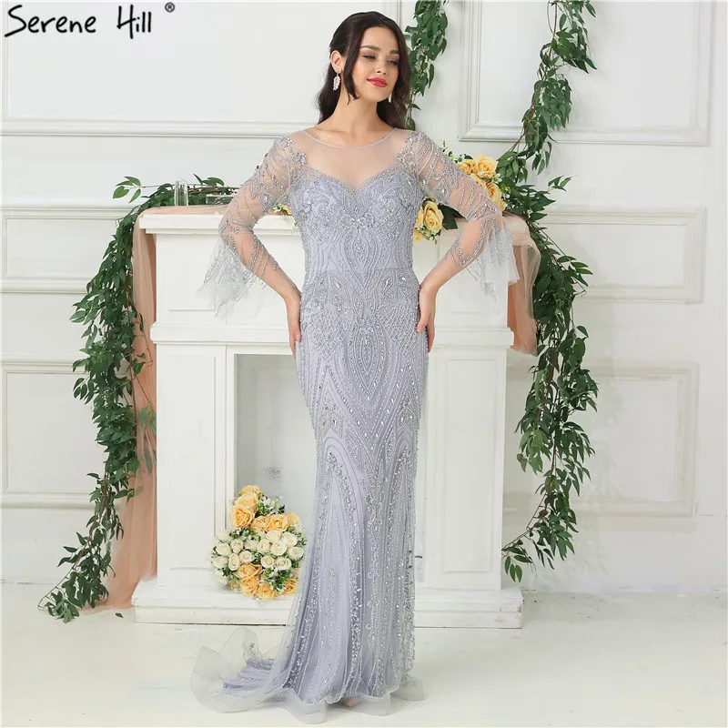Новое высококачественное элитное вечернее платье с длинными рукавами г., модные вечерние платья с блестками, украшенные бисером и золотыми бусинами, LA6634