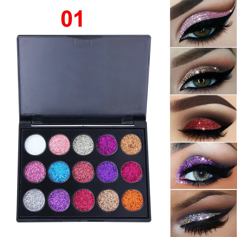 

15 Color Makeup Eyeshadow Palettes Make up Long Lasting Waterproof Diamond Sequins Shiny Glitter Eye 2 Styles Eye shadow