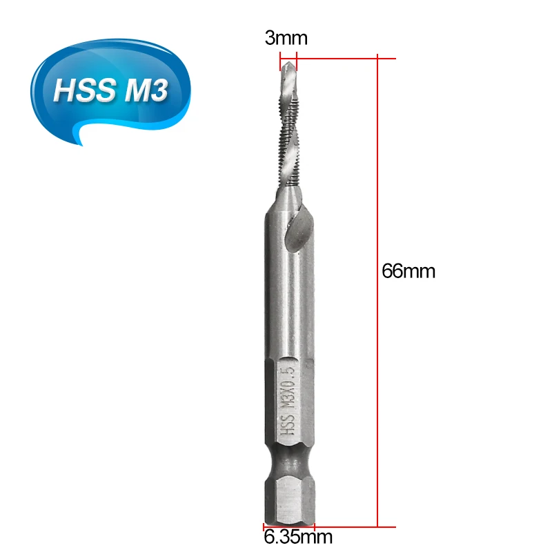 M3-M10 HSS 4341 композитный кран сверло Резьба спиральный винт кран 6,35 мм 1/4 ''шестигранный - Цвет: M3 1pc