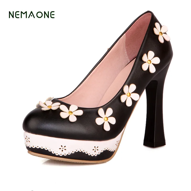

NEMAONE women square high heel shoes pointed toe patent leather spring pumps brand heeled footwear lady heels shoes size 33-43