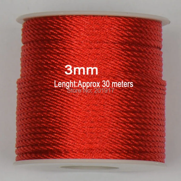 

3mm Red Rattail Stain Twisted Twine Nylon Cord+30m/roll Macrame Rope Shamballa Bracelet Chinese Knot String Cords Accessories