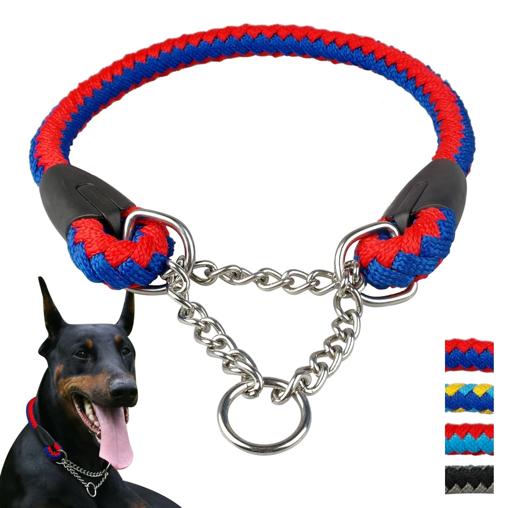 

Braided Rope Dog Choke Collar Martingale Dog Training Collars 22-26" Adjustable