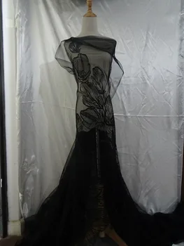 

Black Nigerian Net Lace Fabric Fashionable tulle French Lace With embroidery