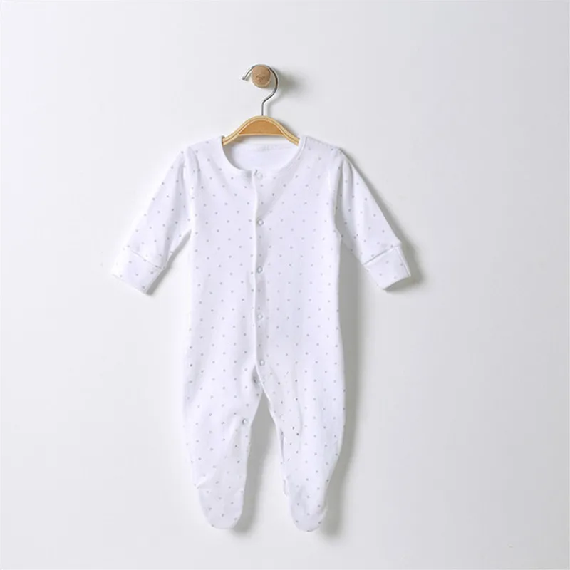 Baby Footed Pajamas with Snap Button Cotton White with Dot Cute Baby Clothes Sleepers 0-3 Months