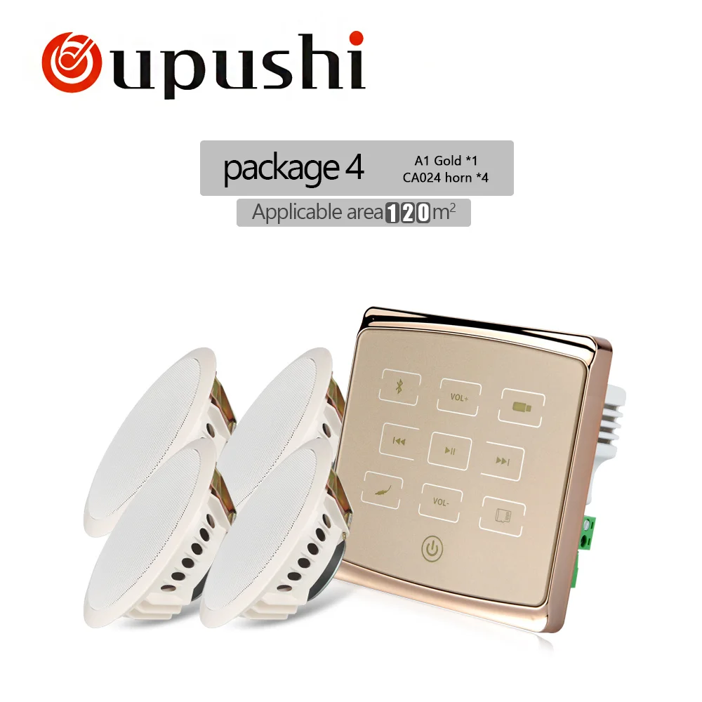 gold-4pcs speakers OUPUSHI домашний фоновый музыкальный мини настенный усилитель Bluetooth усилитель мощности с потолочными динамиками - Цвет: gold-4pcs speakers