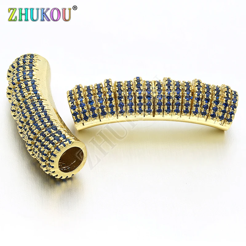 

9*35mm Brass Cubic Zirconia Curved Tube Spacer Beads DIY Jewelry Bracelet Necklace Making, Hole: 5.4mm, Model: VW9