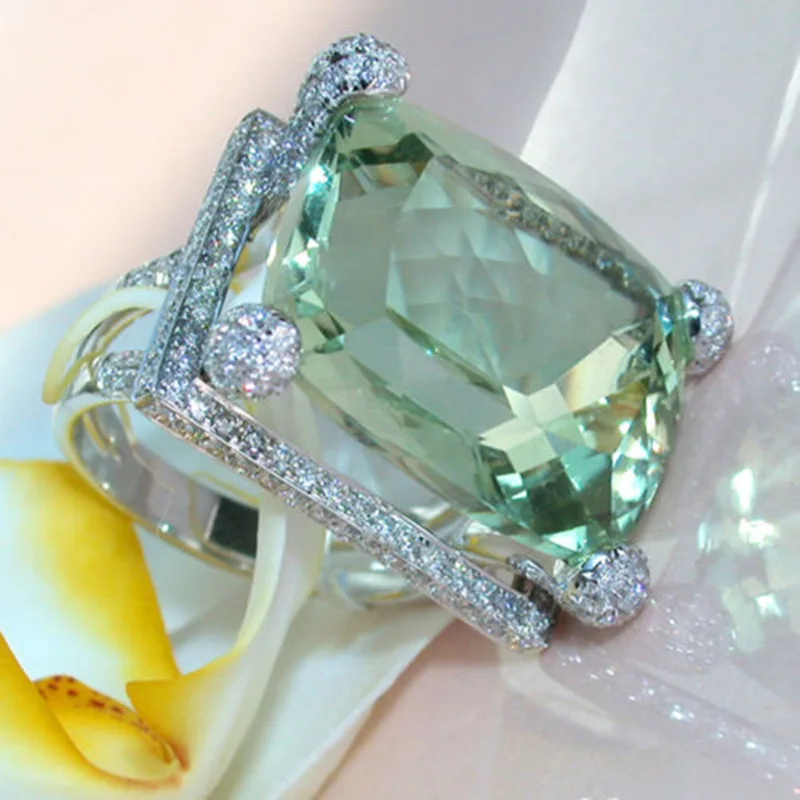 

Simple Geometric Square Crystal Zircon Women Rings Big Green Stone Wedding Engagement Rings Jewelry Size 6-10 anel feminino