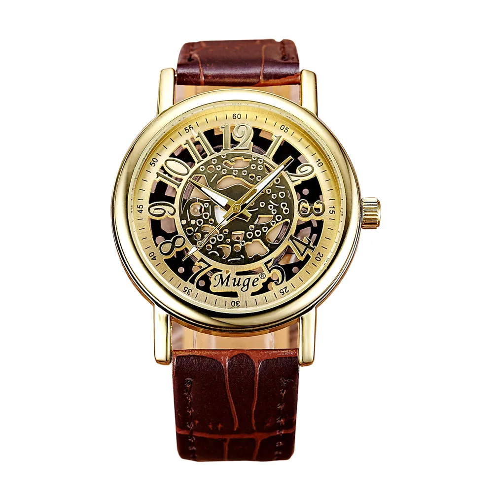 

Fashion & Casual Wrist Watch Noble Hollow Skeleton Mechanical Leather Strap Quartz WristWatch Ladies Watch Relogios Feminino@GH