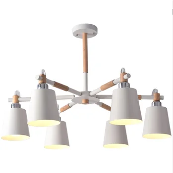 

Pendant Lamp with Wood Arm and Metal Shade, Sweden Design 3/6/8 Lights