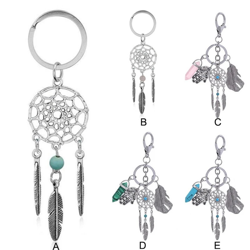 

1 Pcs Pink Beads Dreamcatcher Feather Wind Chimes Dream Catcher Key Chain Women Vintage Indian Style Keychain